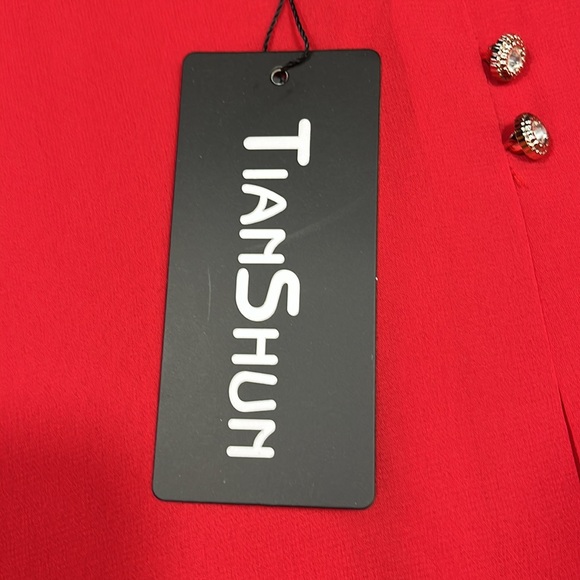 Coquette lolita RED chiffon SHEER blouse short flutter sleeves gem BOW TIE shirt - Picture 2 of 16